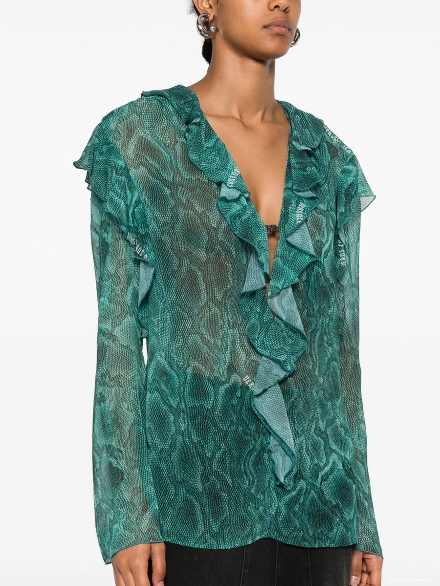Affordable Jeans blouse Women chiffon lizard-skin Versace Couture 0717